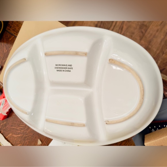 14”x10” White Oval Divided Serving Platter hors d'oeuvres Tray Appetizer Dish - Picture 5 of 5